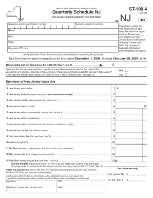 New York State ST-100.4 Quarterly Schedule NJ