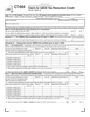 New York State QEZE Tax Reduction Credit Form CT-604