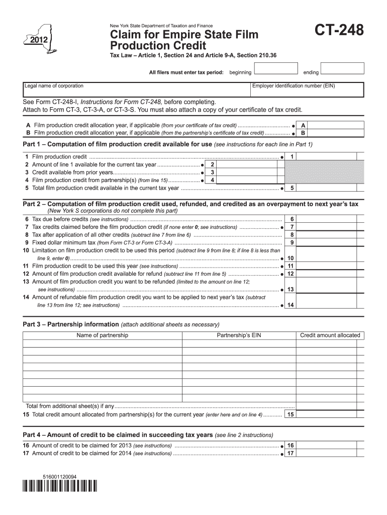 Form CT-248:2018:Claim for Empire State Film Production Credit... Preview on Page 1