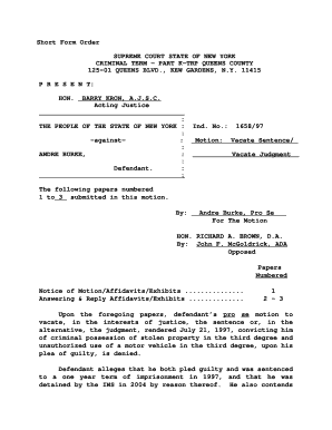 Fillable Online courts state ny Short Form Order SUPREME COURT STATE OF ...