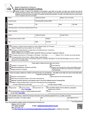 Missouri Sales and Use Tax Exemption Certificate