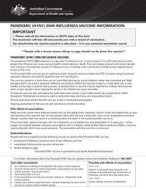 Pandemic H1N1 Vaccine Consent Form