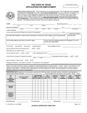 Texas State Agency Employment Application