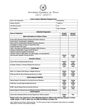 Crime Victims’ Materials Request Form
