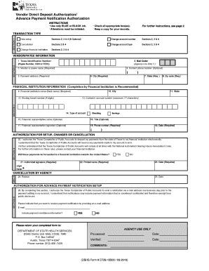 Texas Vendor Direct Deposit Authorization Form