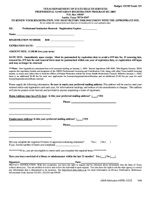 Texas Professional Sanitarian Registration Renewal Form