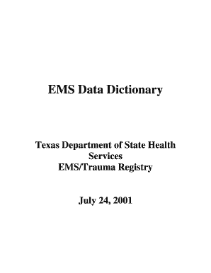 EMS Data Dictionary - Texas Department of State Health Services - dshs state tx