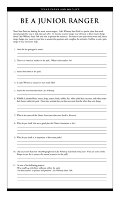 Texas Junior Ranger Activity Form