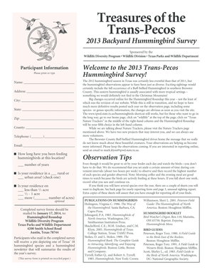 2013 Trans-Pecos Hummingbird Survey Form