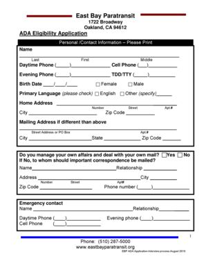 East Bay Paratransit ADA Eligibility Application