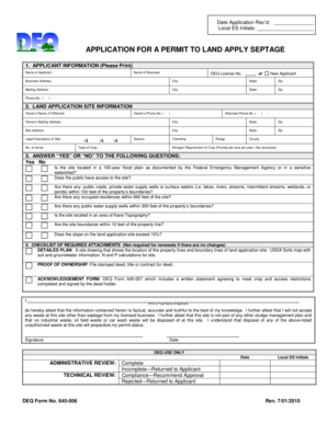 Application for a Permit to Land Apply Septage