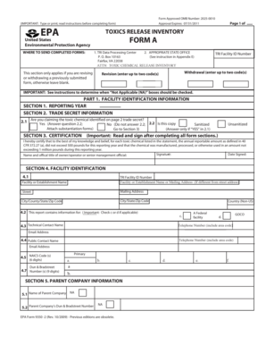 EPA Toxics Release Inventory Form A