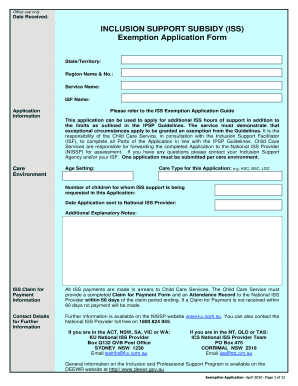 Inclusion Support Subsidy Exemption Application Form