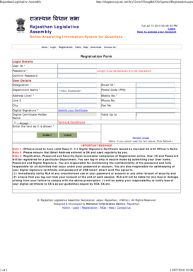 Rajasthan Legislative Assembly Registration Form