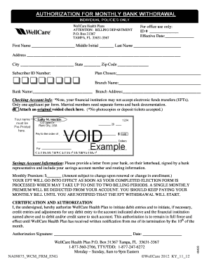 WellCare Health Plan EFT Authorization Form