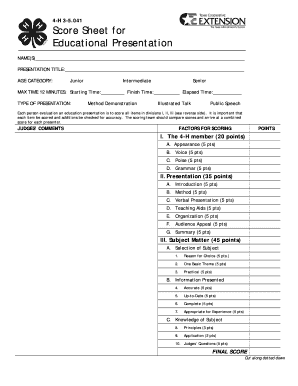 4-H Educational Presentation Score Sheet