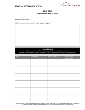 Texas 4-H Intermediate Report Form