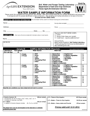 Texas Water Sample Information Form