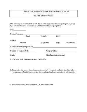 4-H Silver Star Award Application