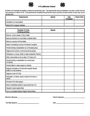 4-H Letterman Award Application
