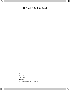 4-H Club Recipe Form