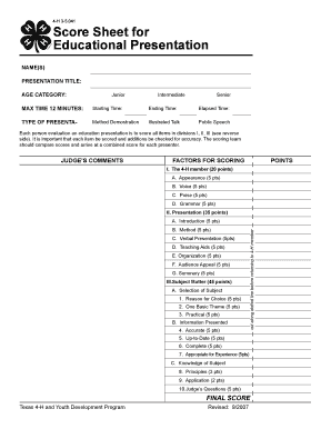 4-H Educational Presentation Score Sheet