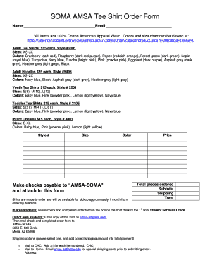 Womens shirt size chart - amsa tee shirt orders form