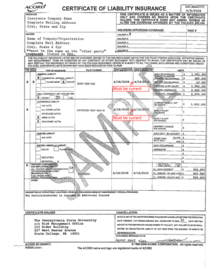 Certificate of Liability Insurance