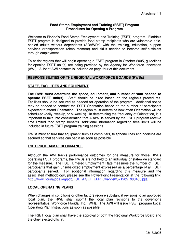 Opening Food Stamp Employment and Training Offices - floridajobs Preview on Page 1