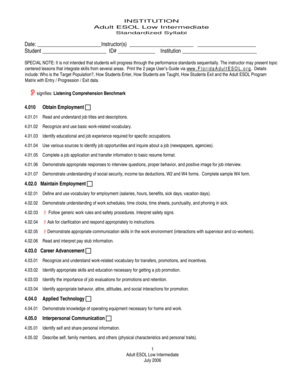 Adult ESOL Low Intermediate Syllabus