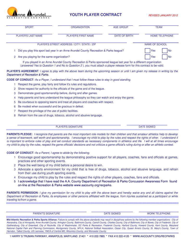 Youth Player Contract 2020 2022 Fill And Sign Printable Template 