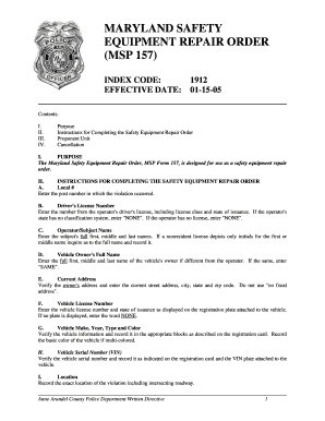 Purchase order form - maryland state police repair order