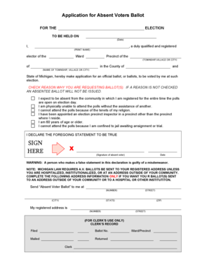Michigan Absent Voters Ballot Application