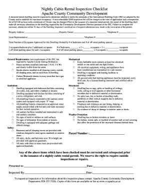 Nightly Cabin Rental Inspection Checklist Apache County ...