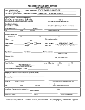 California Gambling License Live Scan Request