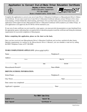 Massachusetts Driver’s Education Certificate Application