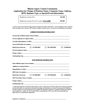Illinois Liquor License Change Application