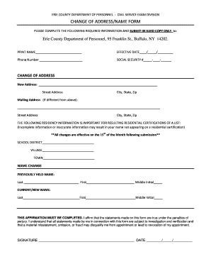 Erie County Civil Service Change of Address/Name Form