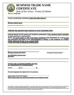 New Jersey Business Trade Name Certificate