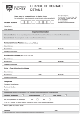 University of Sydney Change of Contact Details Form