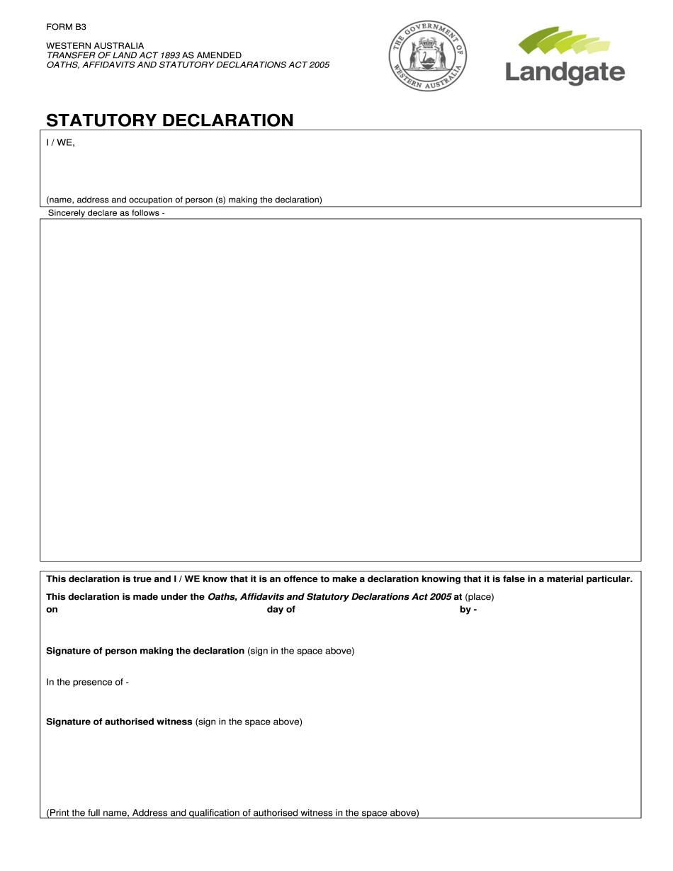 Form B3 Statutory Declaration