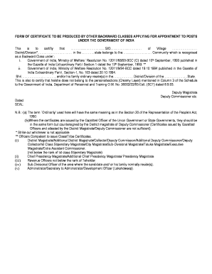 OBC Community Certificate Form