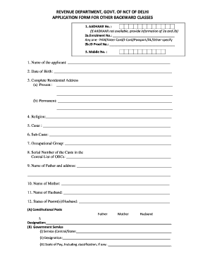 online obc application form delhi