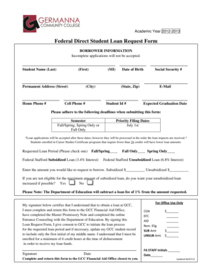 Federal Direct Student Loan Request Form