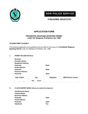 NSW Prohibited Weapons Sporting Permit Application
