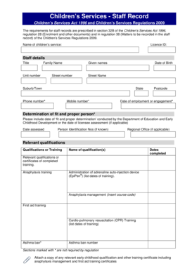 Children's Services Staff Record Form