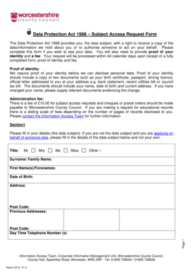 Data Protection Act 1998 Subject Access Request Form