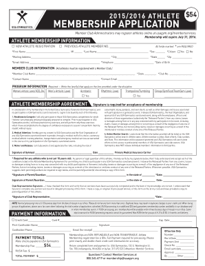 2015/2016 Athlete Membership Application