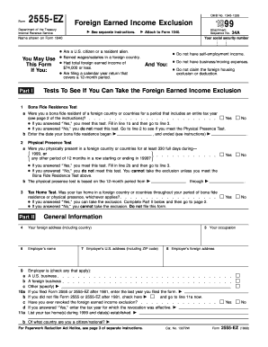 Form 2555-EZ Foreign Earned Income Exclusion 1999