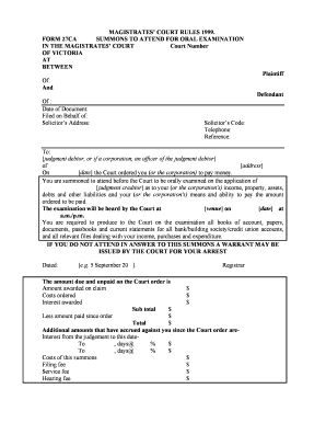 Victoria Summons for Oral Examination